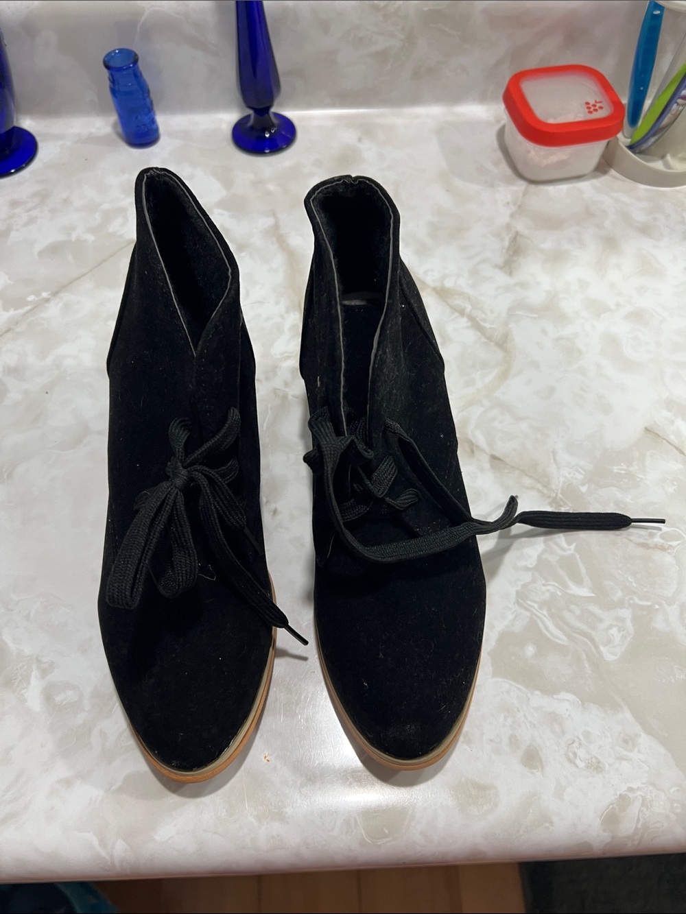 Women's Black Suede Lace-Up Ankle Boots